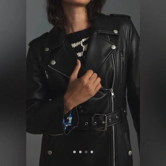 NWT M Mother Denim The Long Chopper Black Moto Trench Jacket Trench Coats